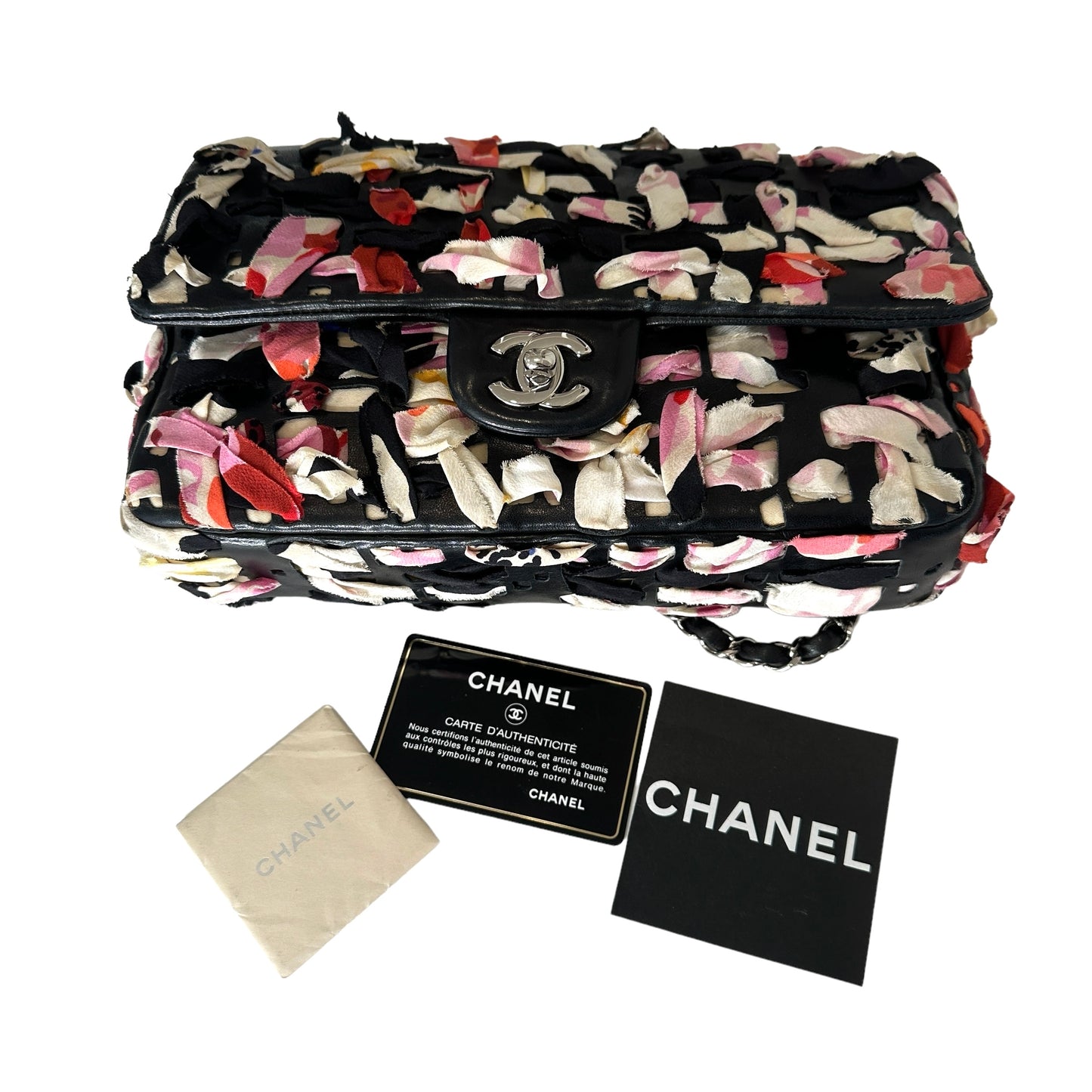 Black Lambskin & Silk Flap Bag
