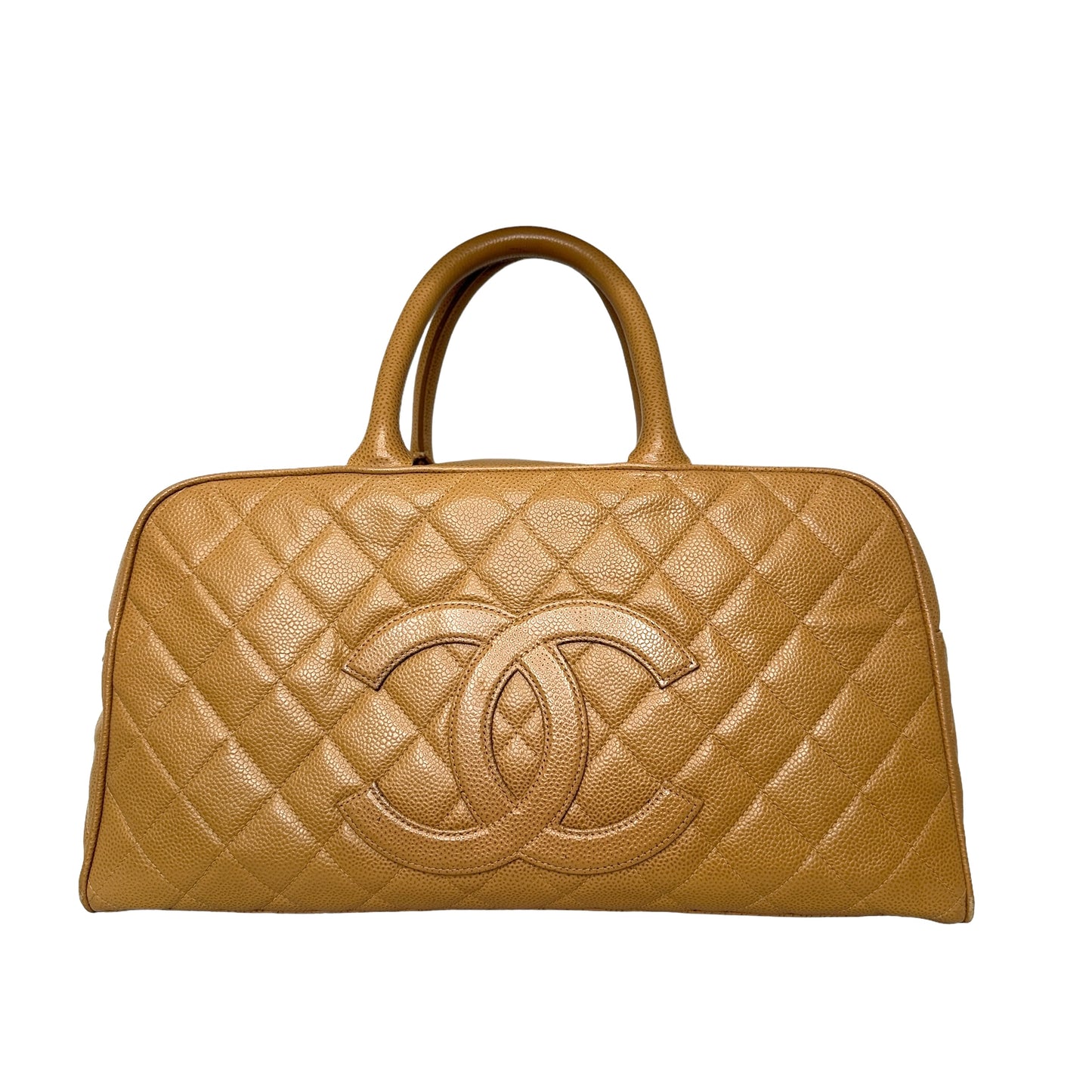 Camel Caviar Bowler Bag