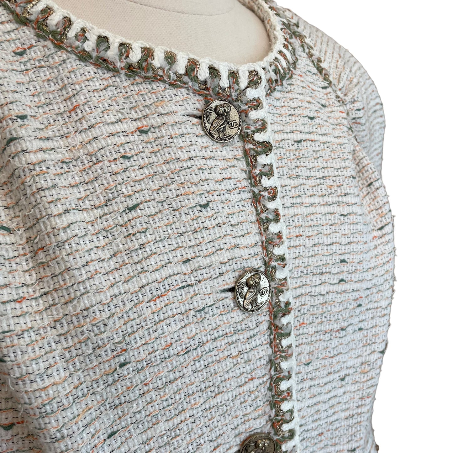 Cream Owl Button Tweed Jacket - L/XL