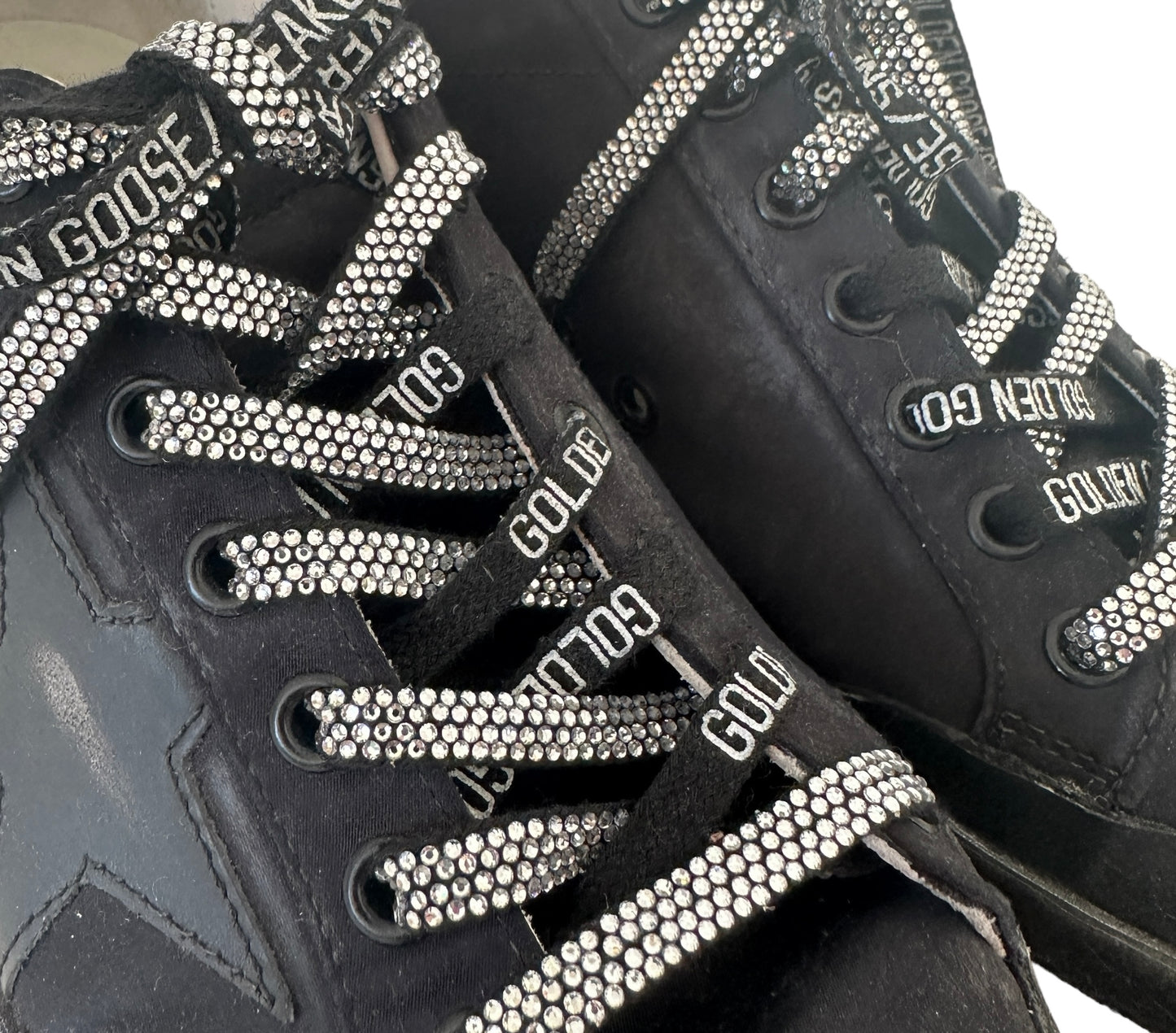Black Leather & Crystals Sneakers - 9