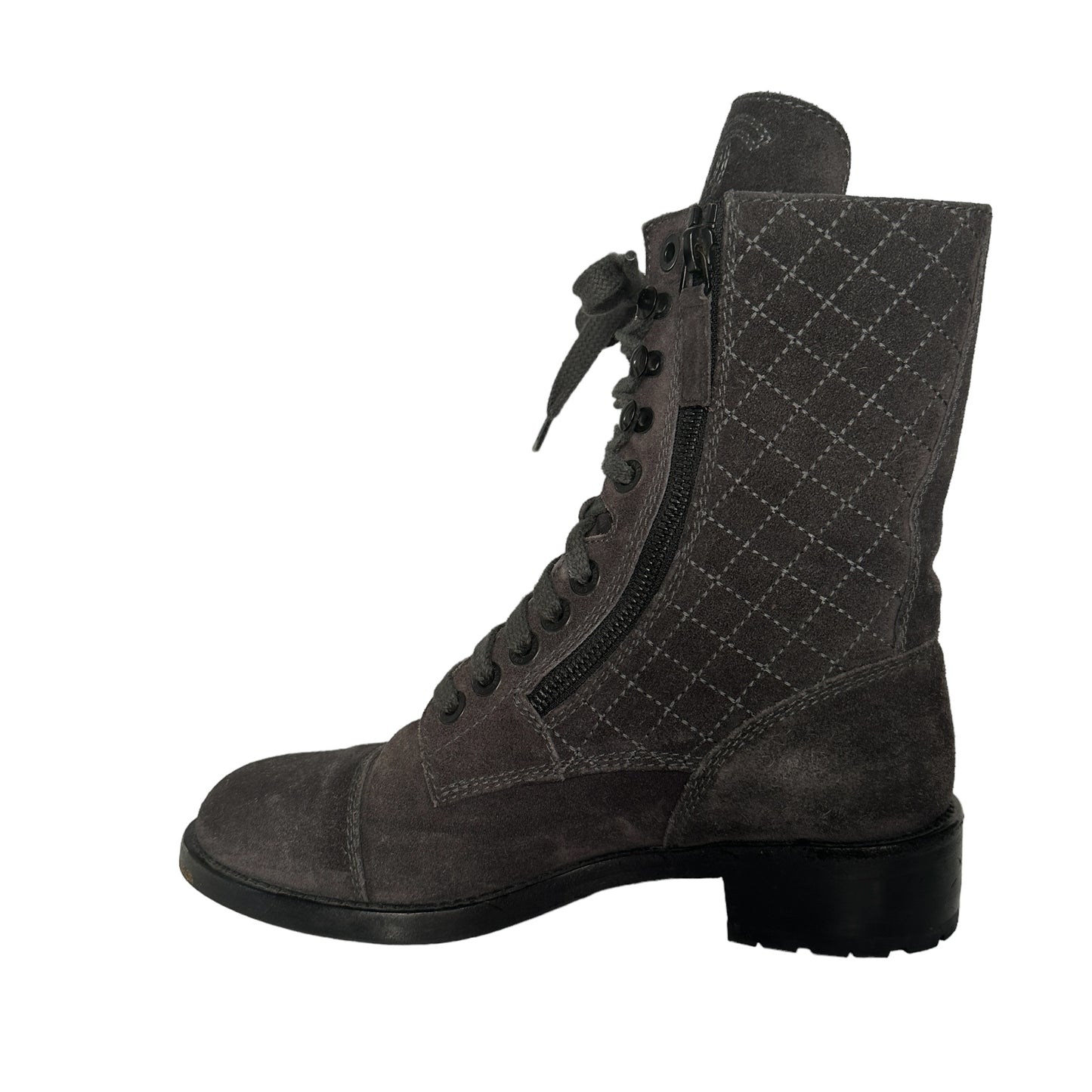 Grey Suede Combat Boots - 8