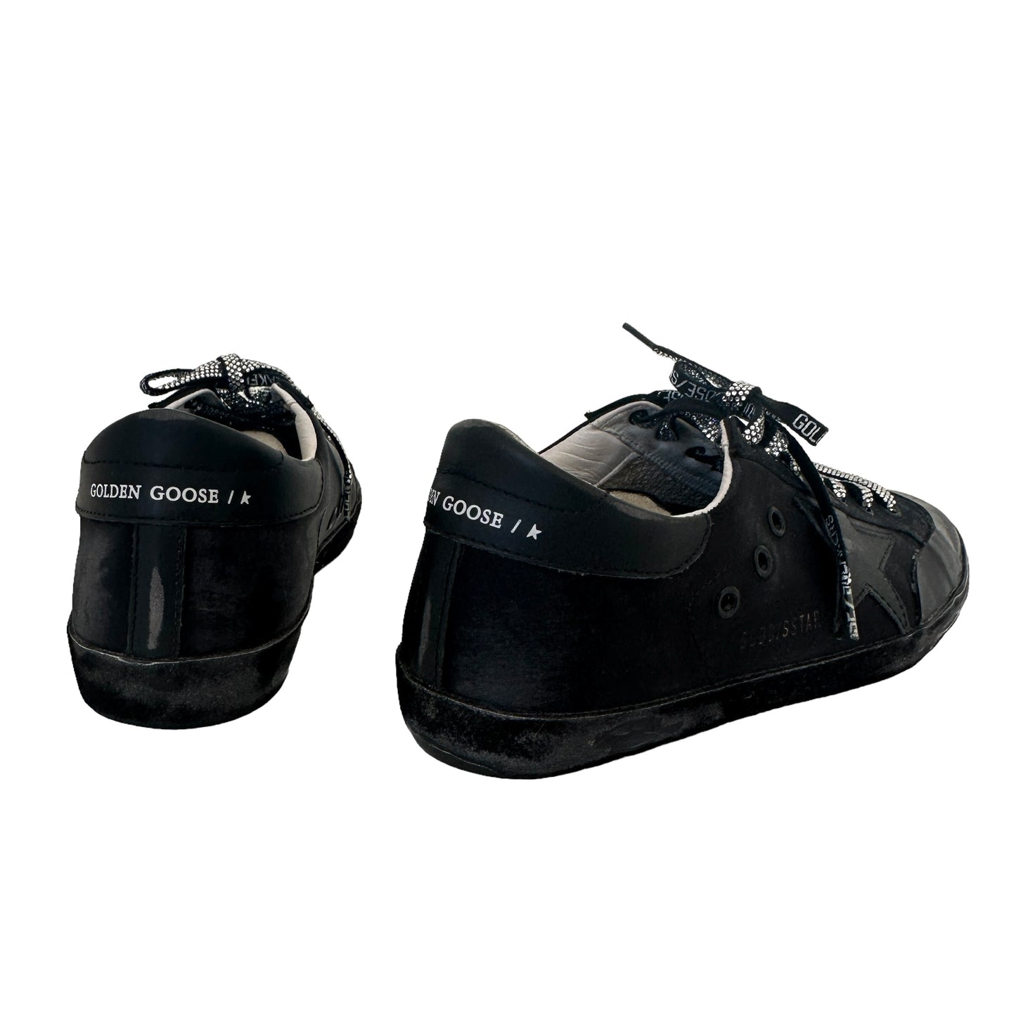 Black Leather & Crystals Sneakers - 9