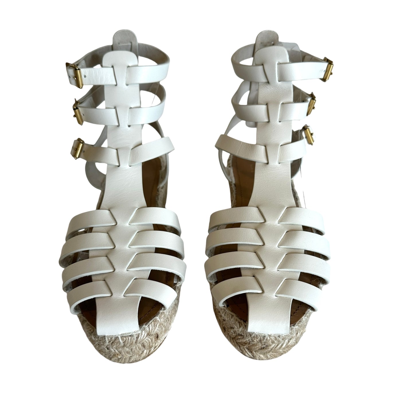White Leather & Raffia Sandals - 8