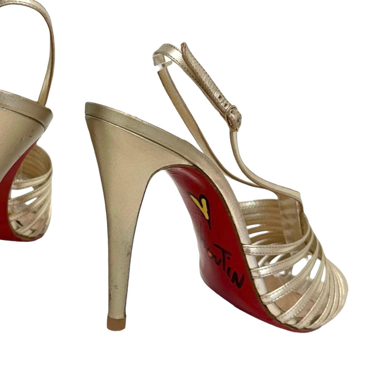 Signed Gold Leather Heels - 10.5