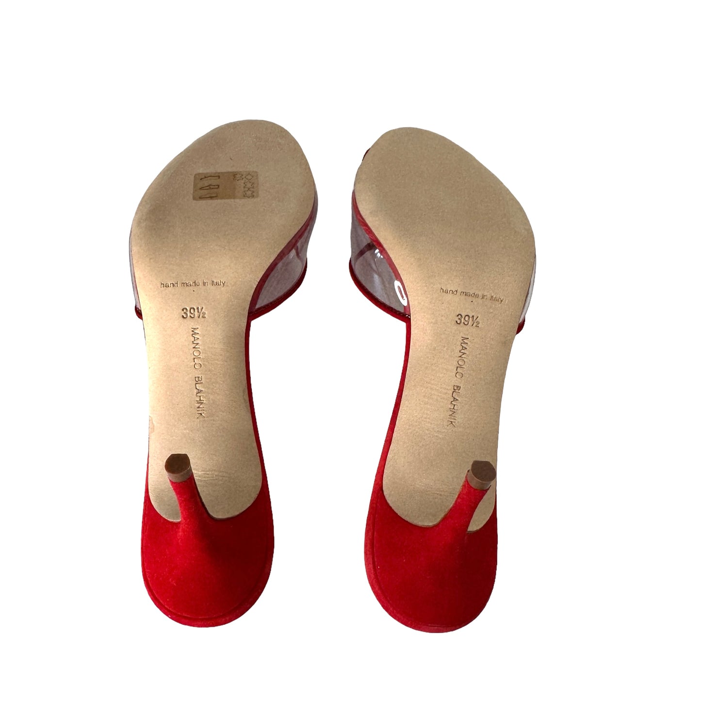 Red Suede & Plexi Mules - 9.5