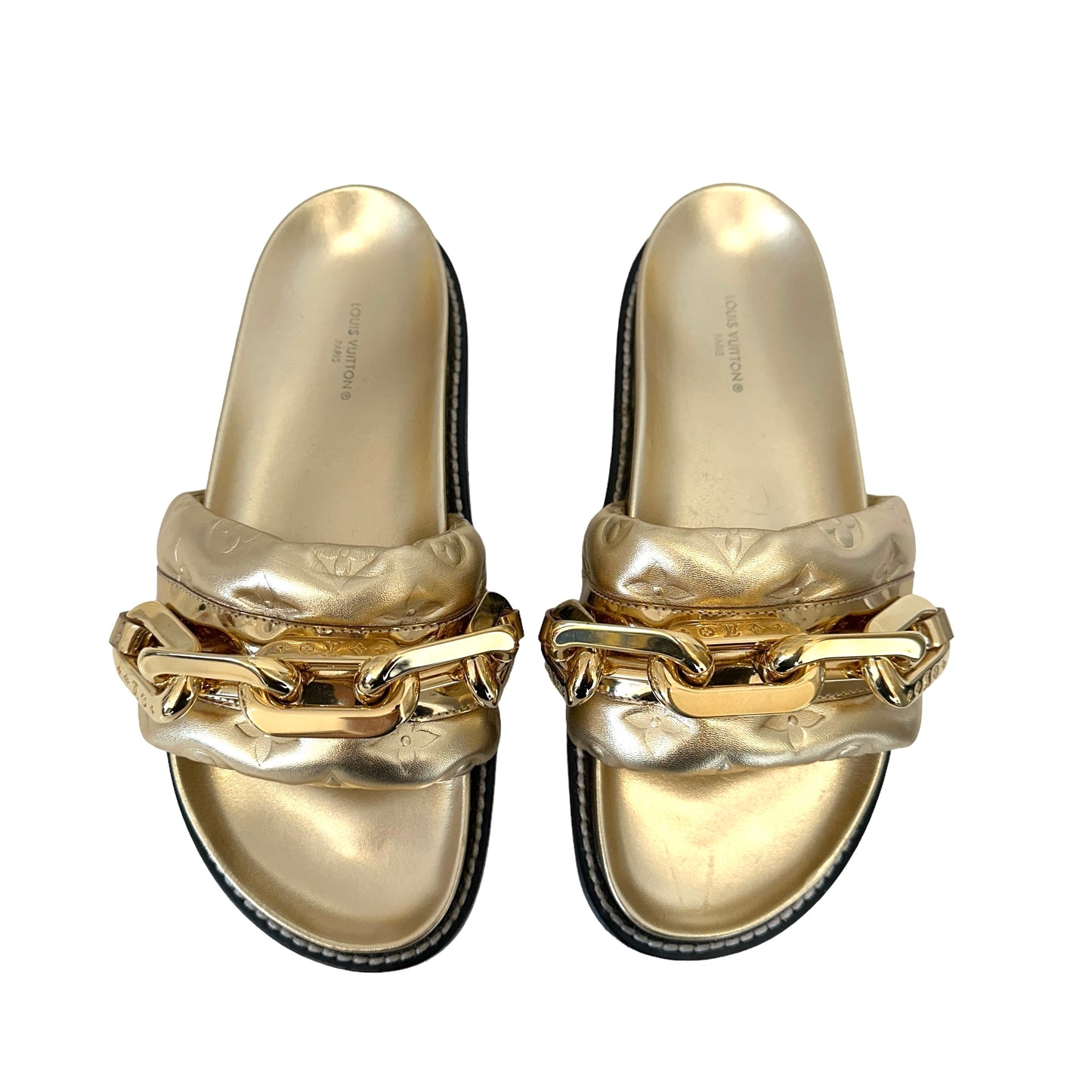 Gold Chain Monogram Sandals - 8