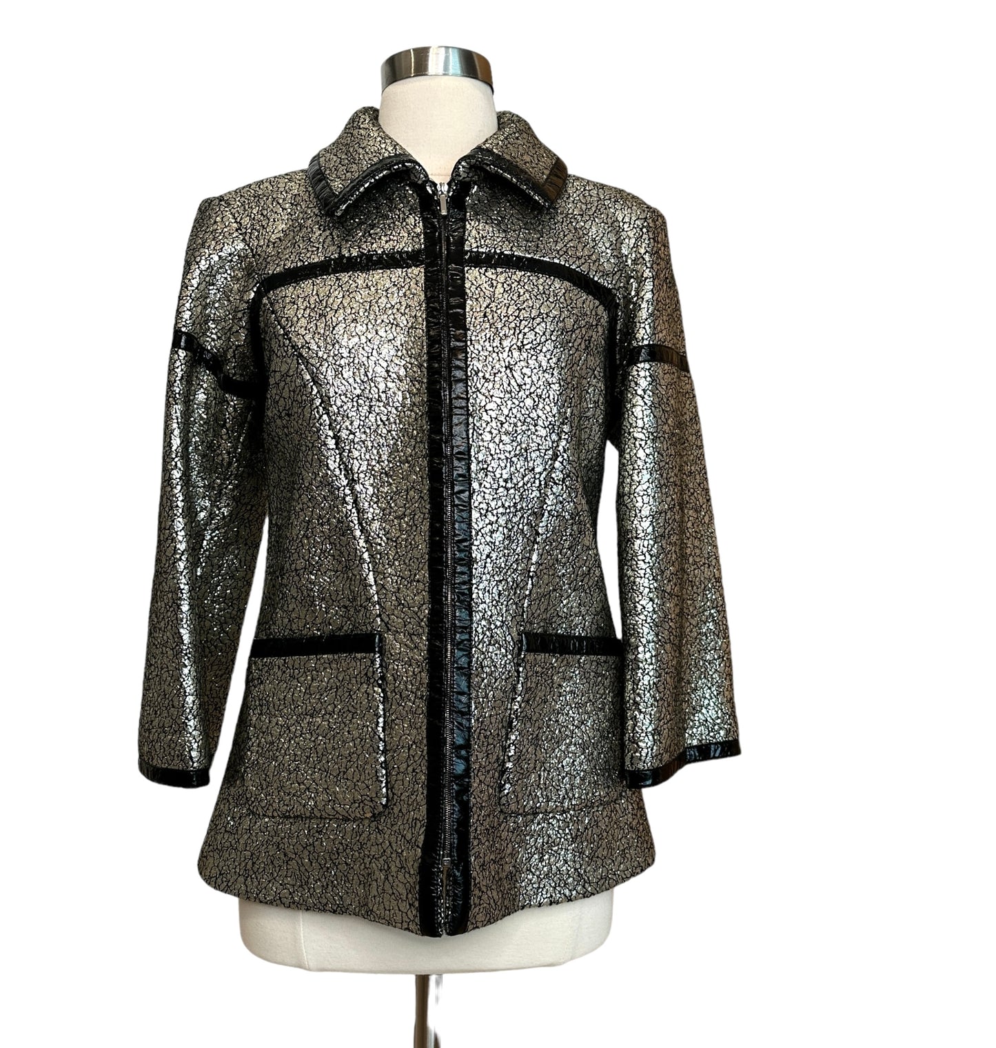 Silver Metallic & Patent Jacket - S