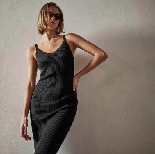 Carmel Black Ribbed Dress - S
