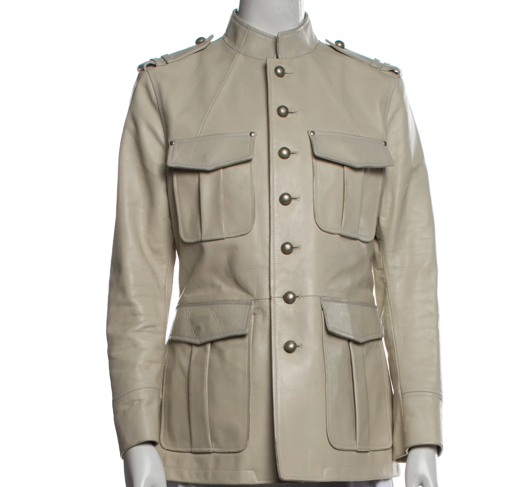 Cream Leather Jacket - M