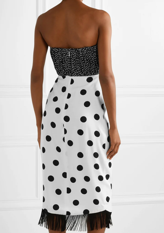 Strapless Black and White Polka Dot Dress - M