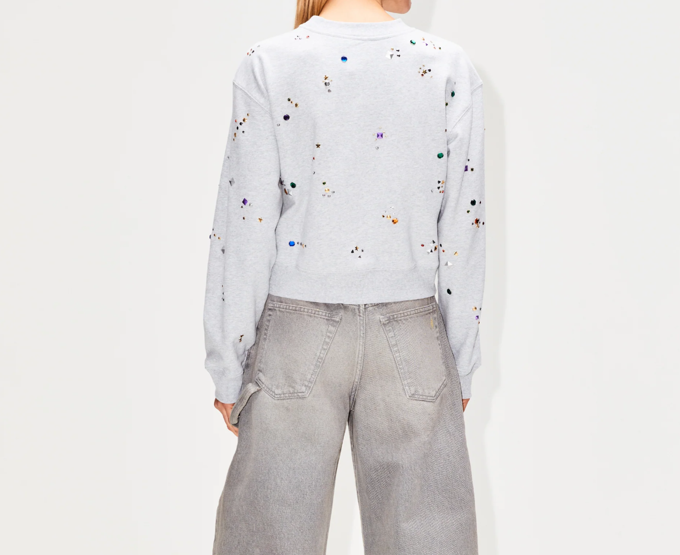 Cropped Jeweled Sweatshirt - M