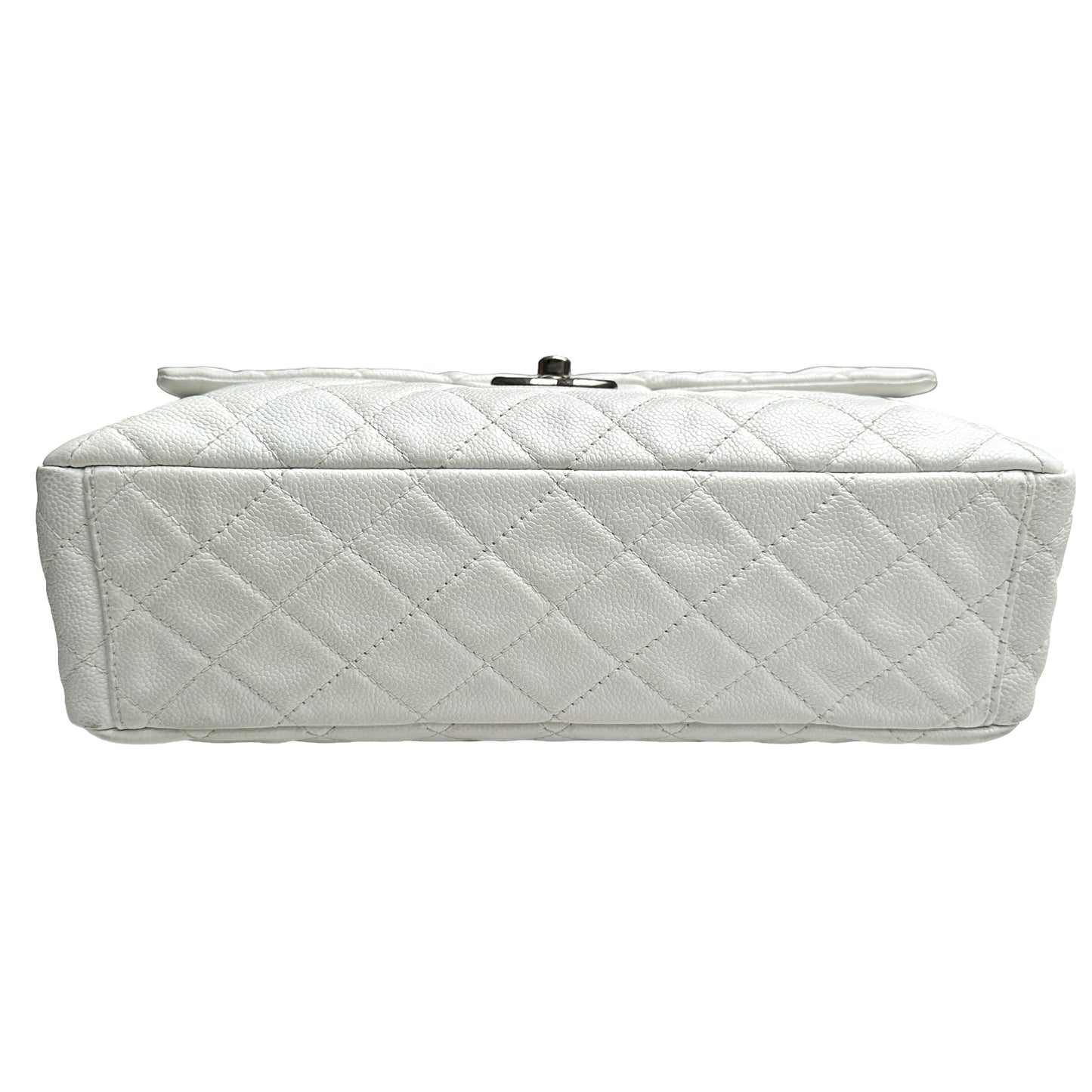 White Caviar Leather Large Flap Bag