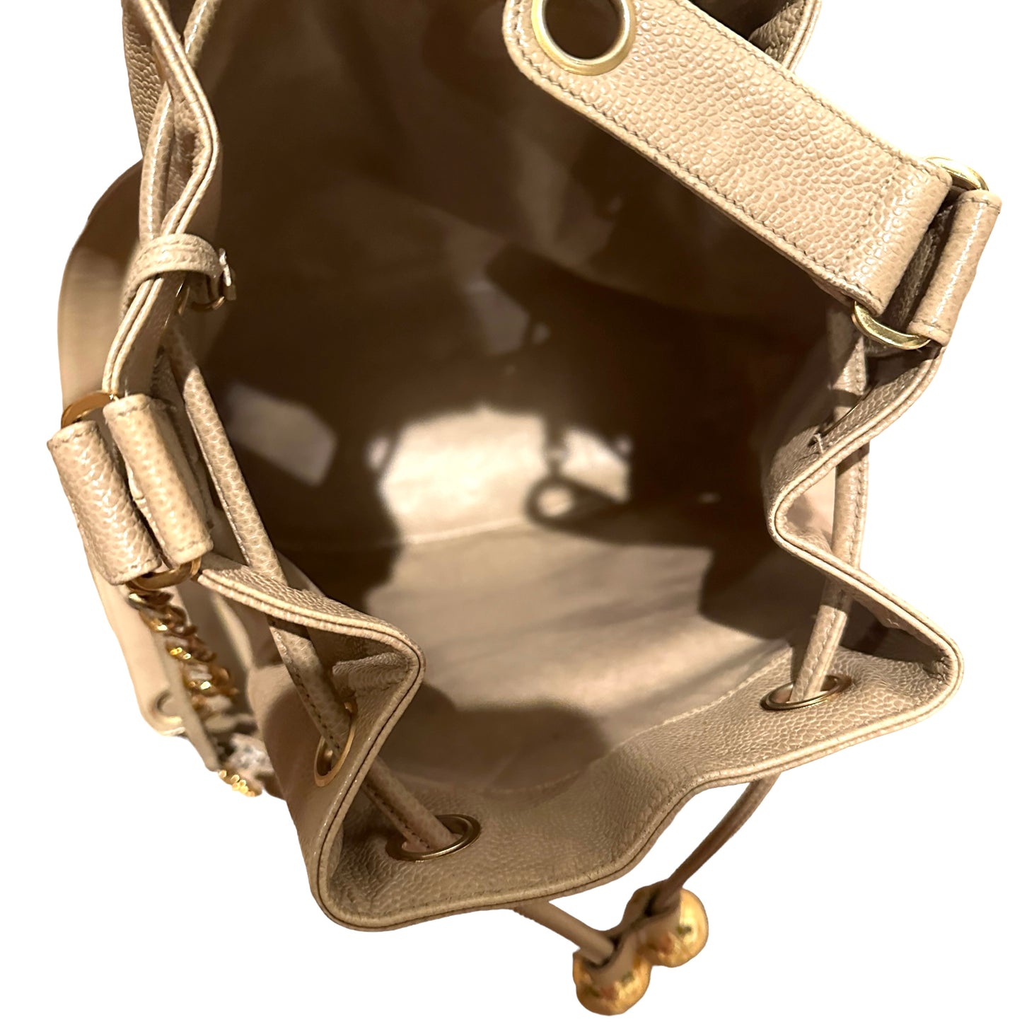 Beige Caviar Leather Vintage Crossbody Bag