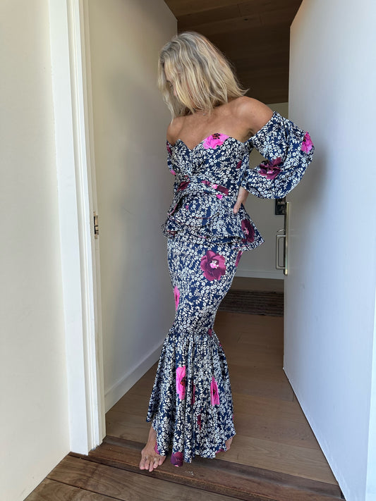 Blue Silk Floral Dress - 4