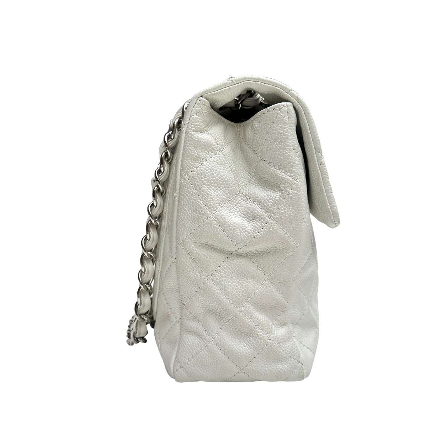 White Caviar Leather Large Flap Bag
