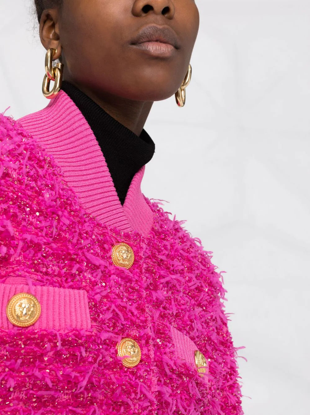 Metallic Pink Tweed Bomber - S
