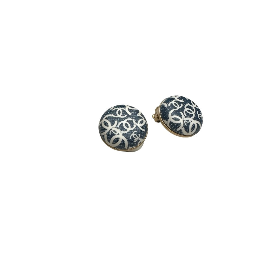 CC White Logo Denim Earrings