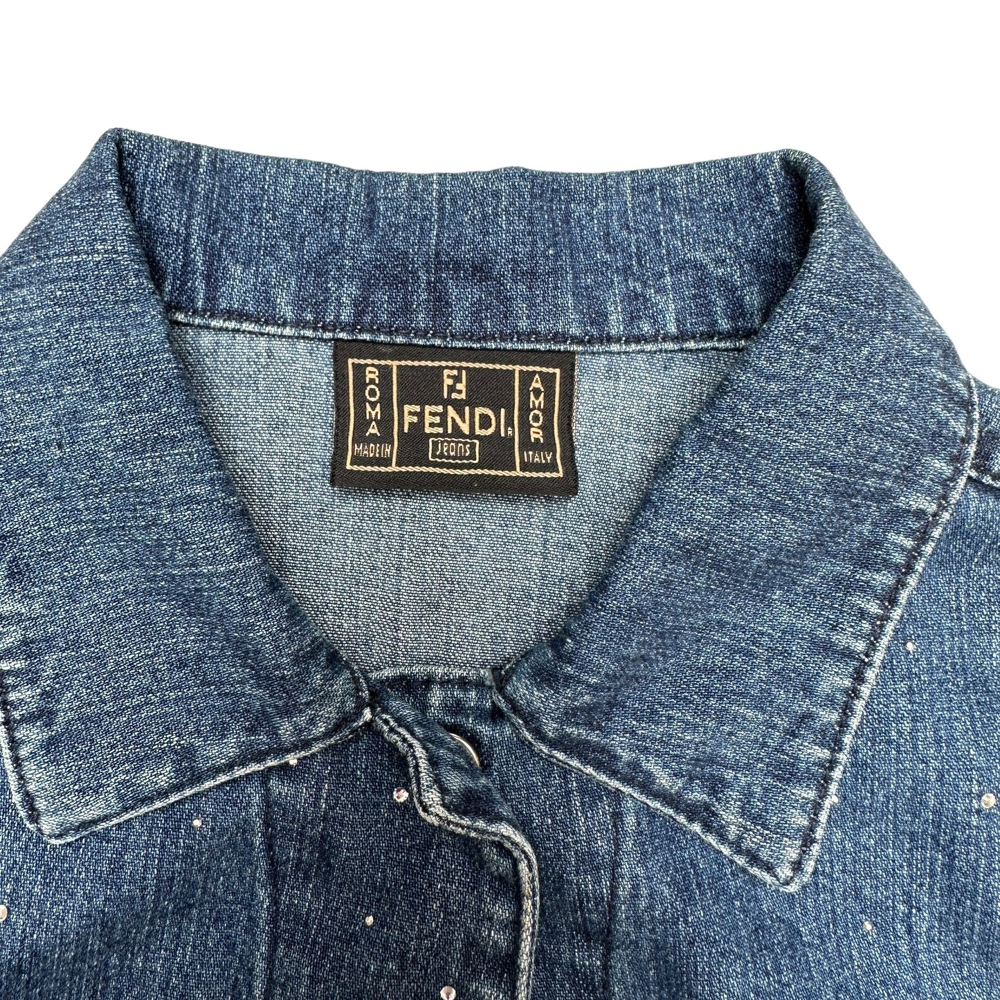 Vintage Blue Denim Jeans Jacket w/Crystals - M