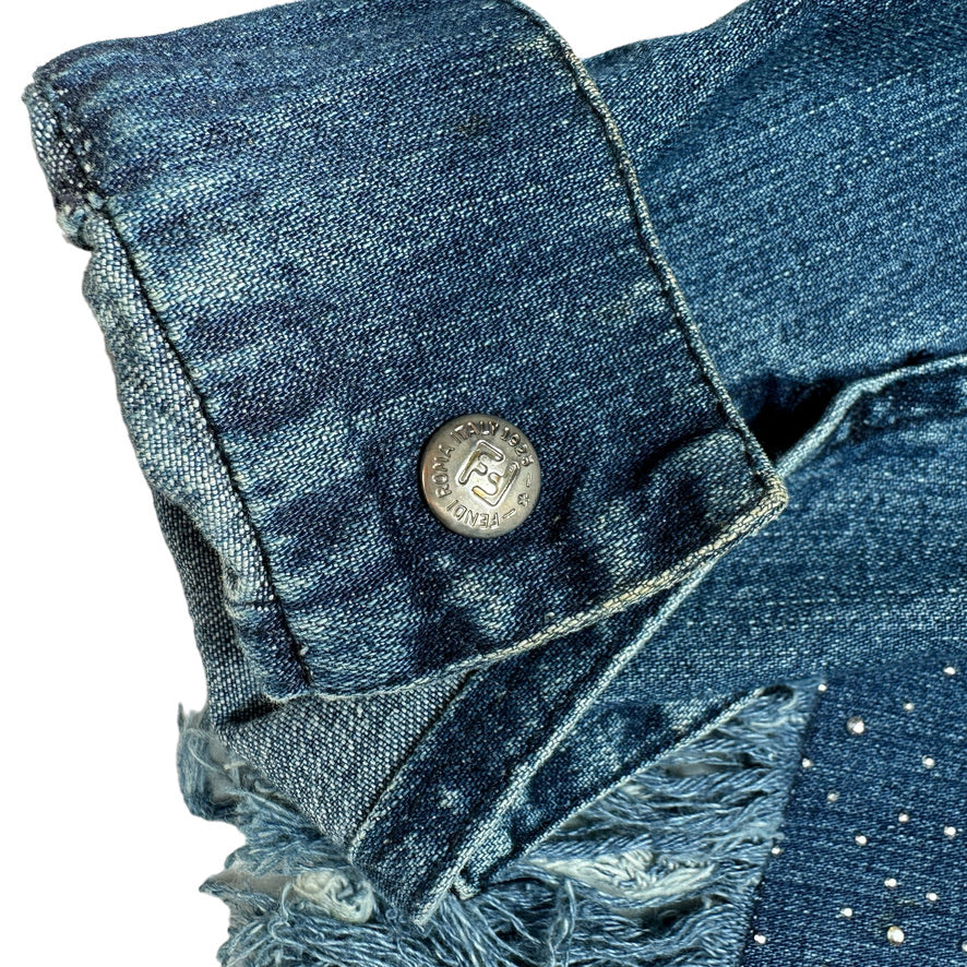 Vintage Blue Denim Jeans Jacket w/Crystals - M