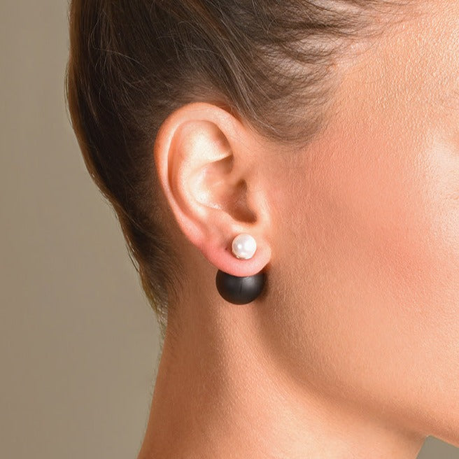 Matte Black & Pearl Tribal Earrings