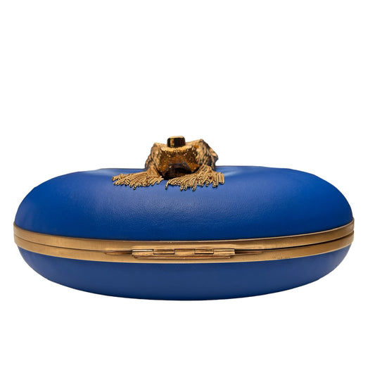 Blue Leather Oval Clutch