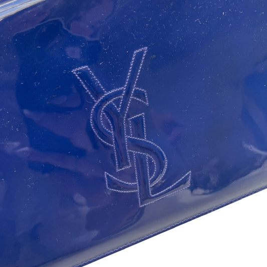 Blue Logo Patent Leather Clutch