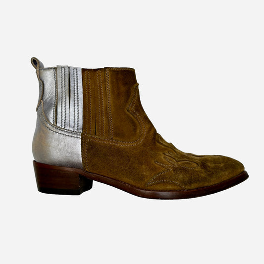 Brown Suede and Silver Leather Boots - 7