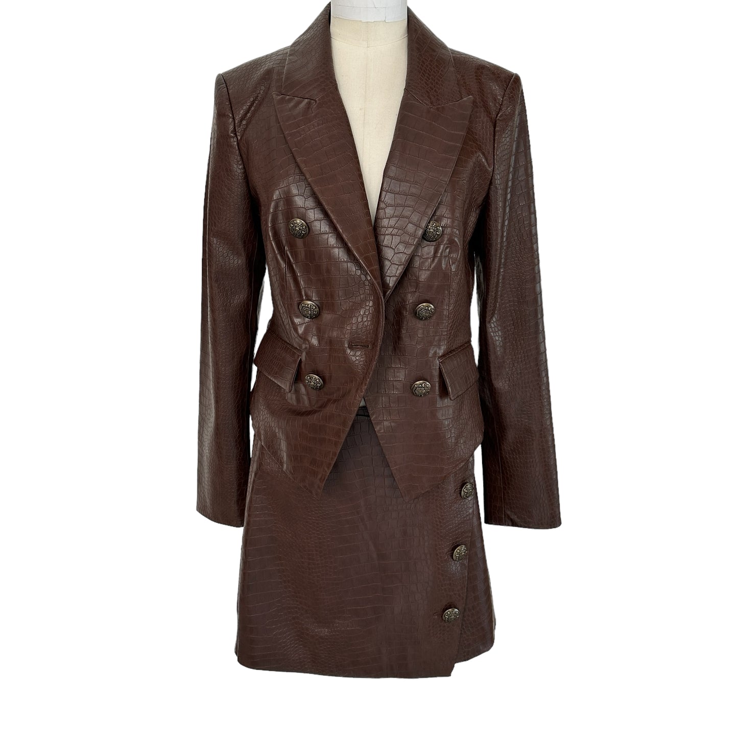 Chocolate Brown Croc Embossed Skirt Set - M/L