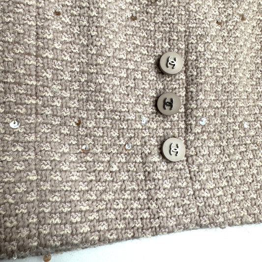 Beige Sequined Tweed Skirt - S