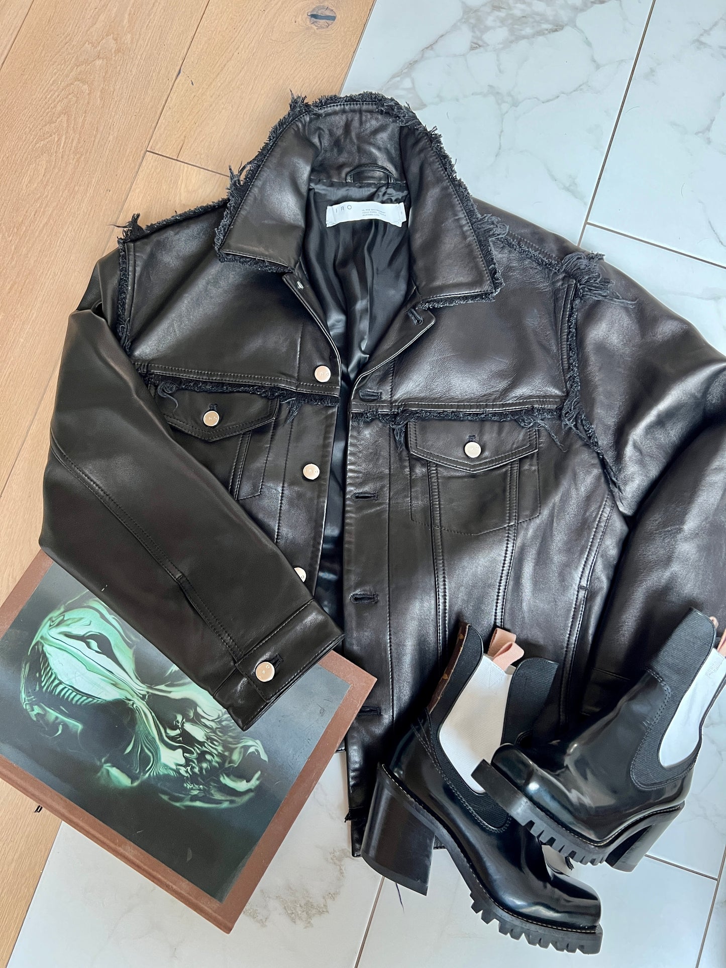 Oversized Black Leather Jacket - S/M
