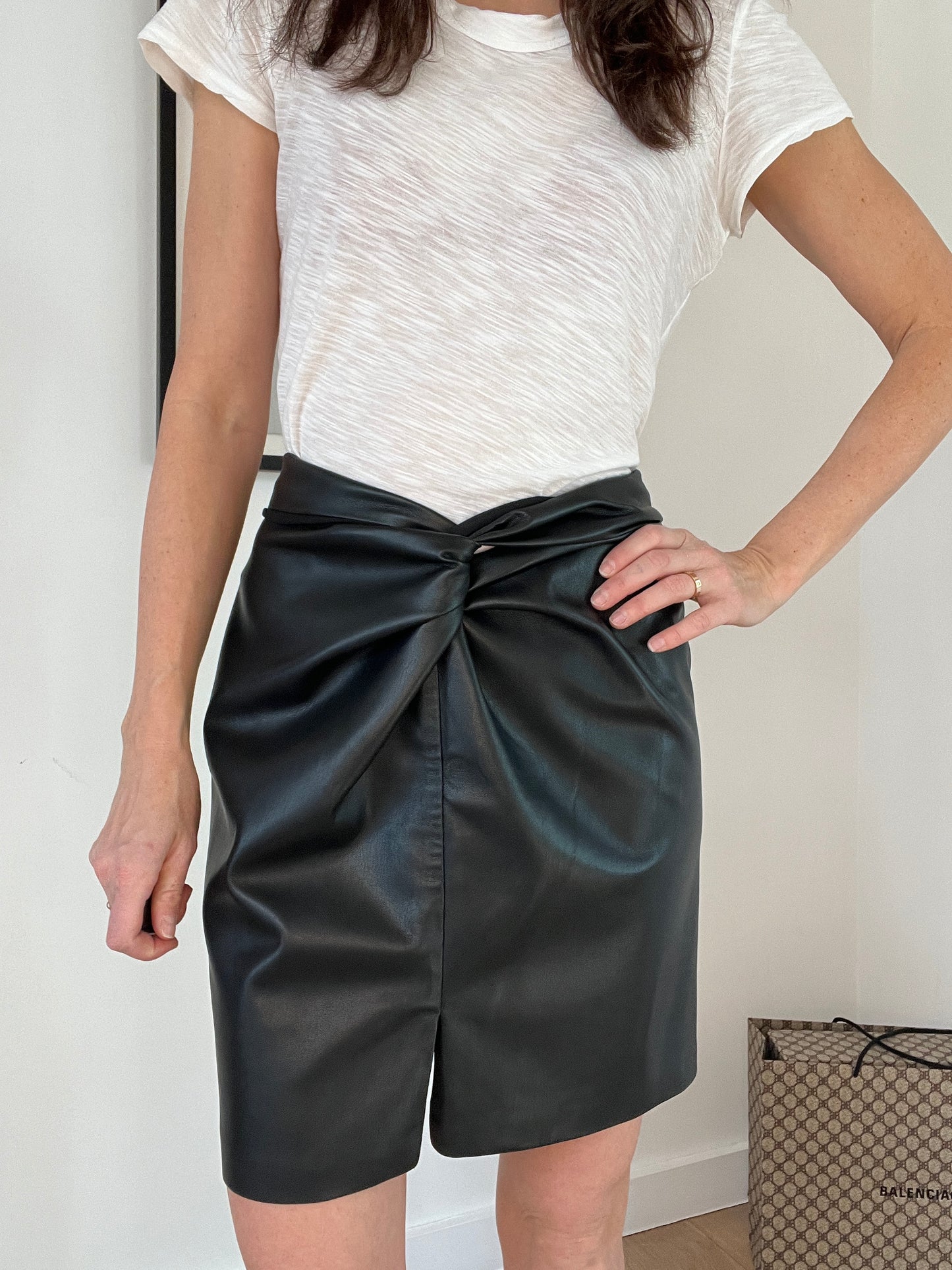 Black Faux Leather Skirt - S