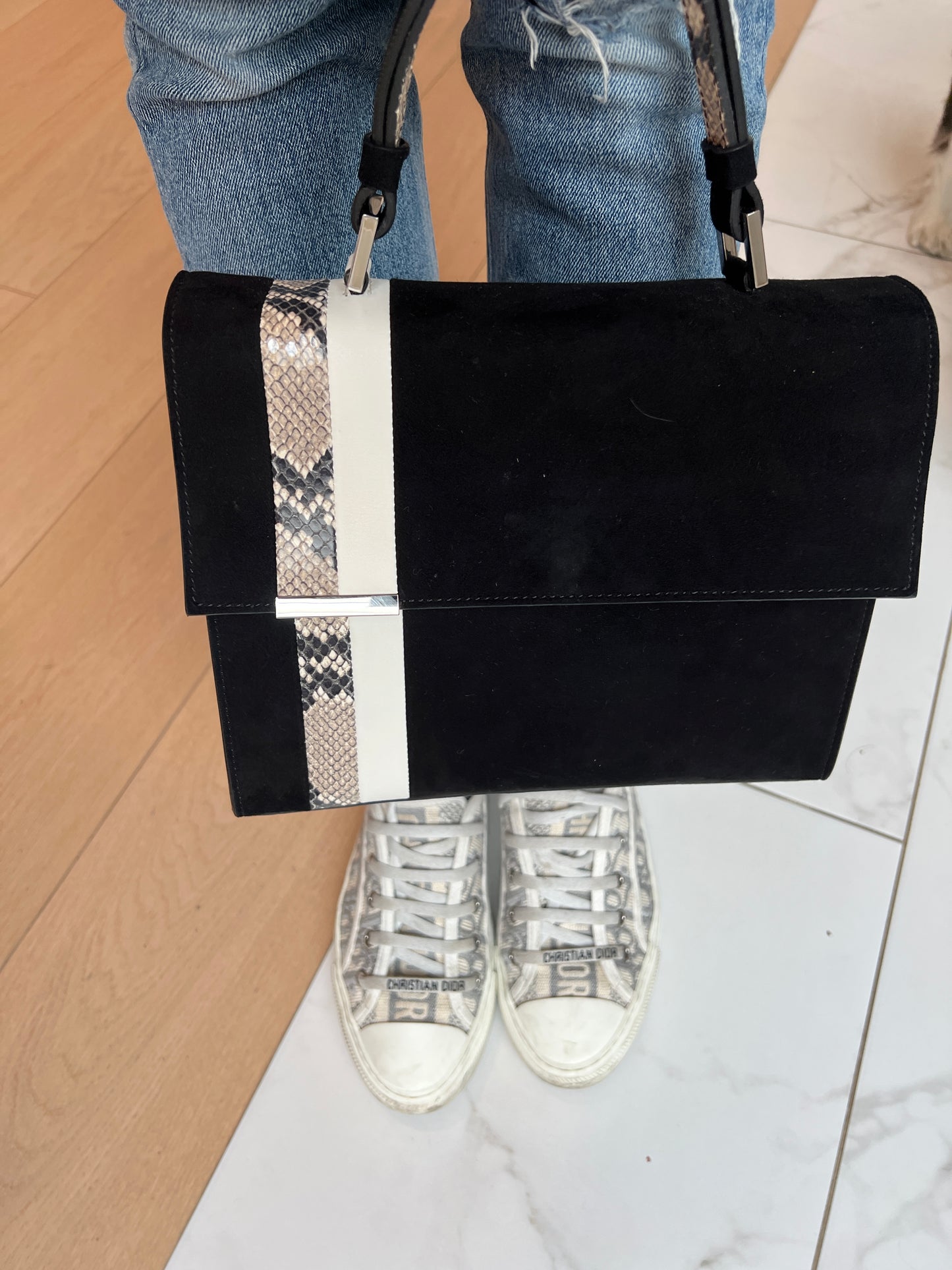 Black Suede Handle Bag