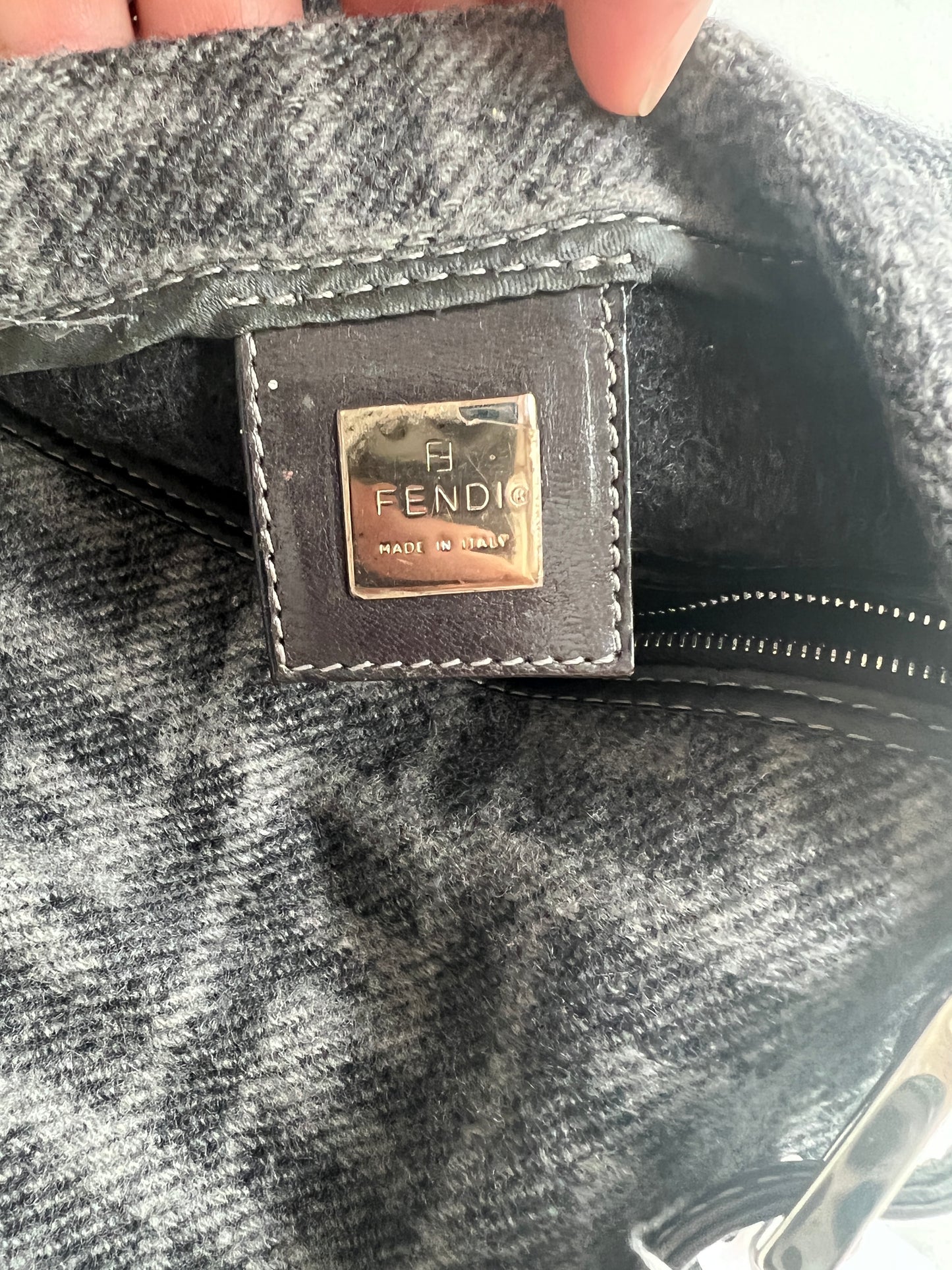 Grey Wool Baguette Bag