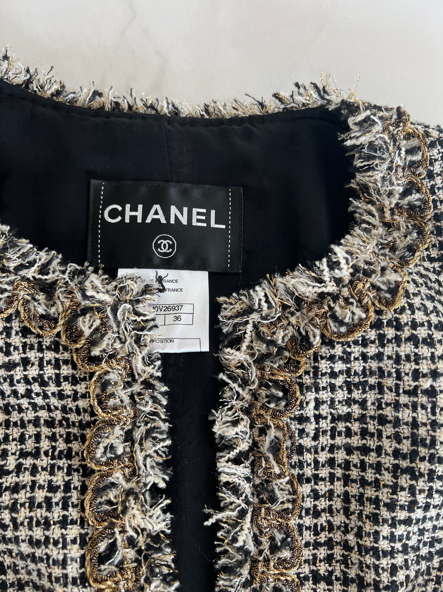Black, Cream & Gold Tweed Jacket - S