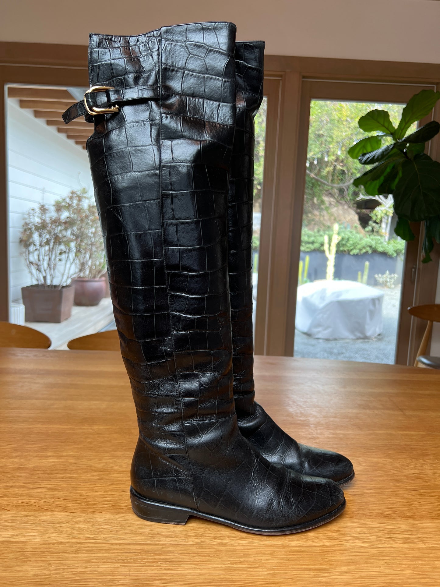 Tall Flat Italian Leather Boots - 7.5