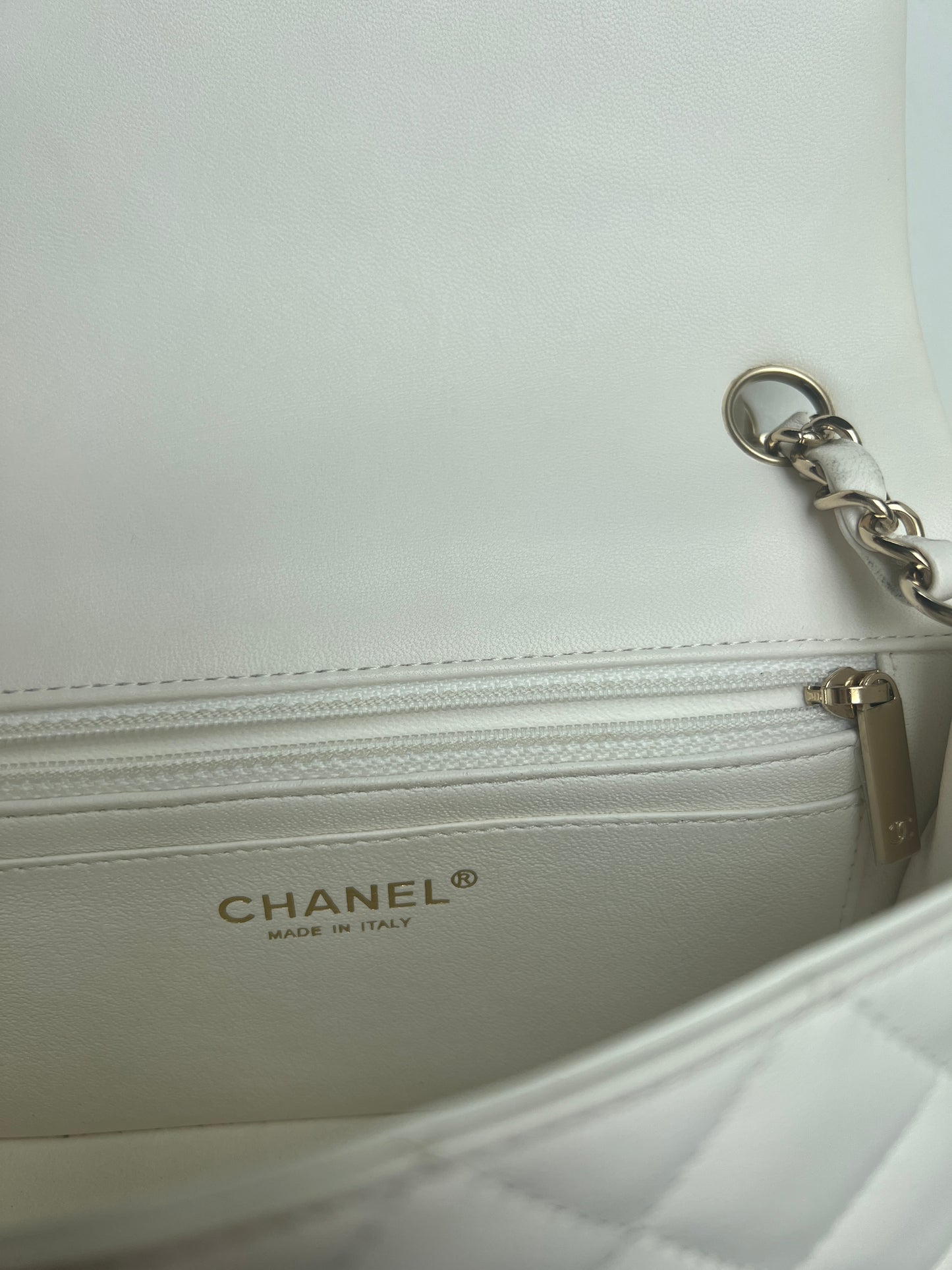 2021 White Leather Classic Mini Flap