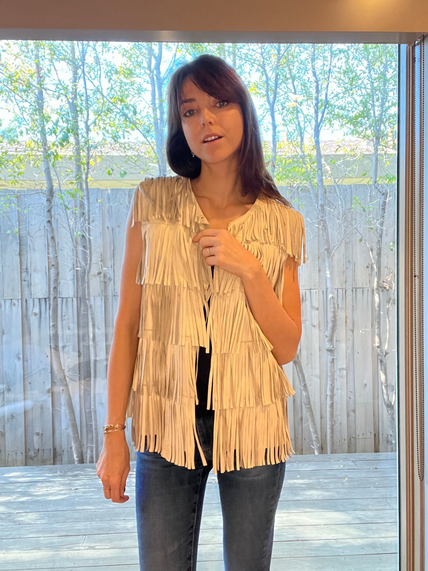 Fringe Leather Vest - S