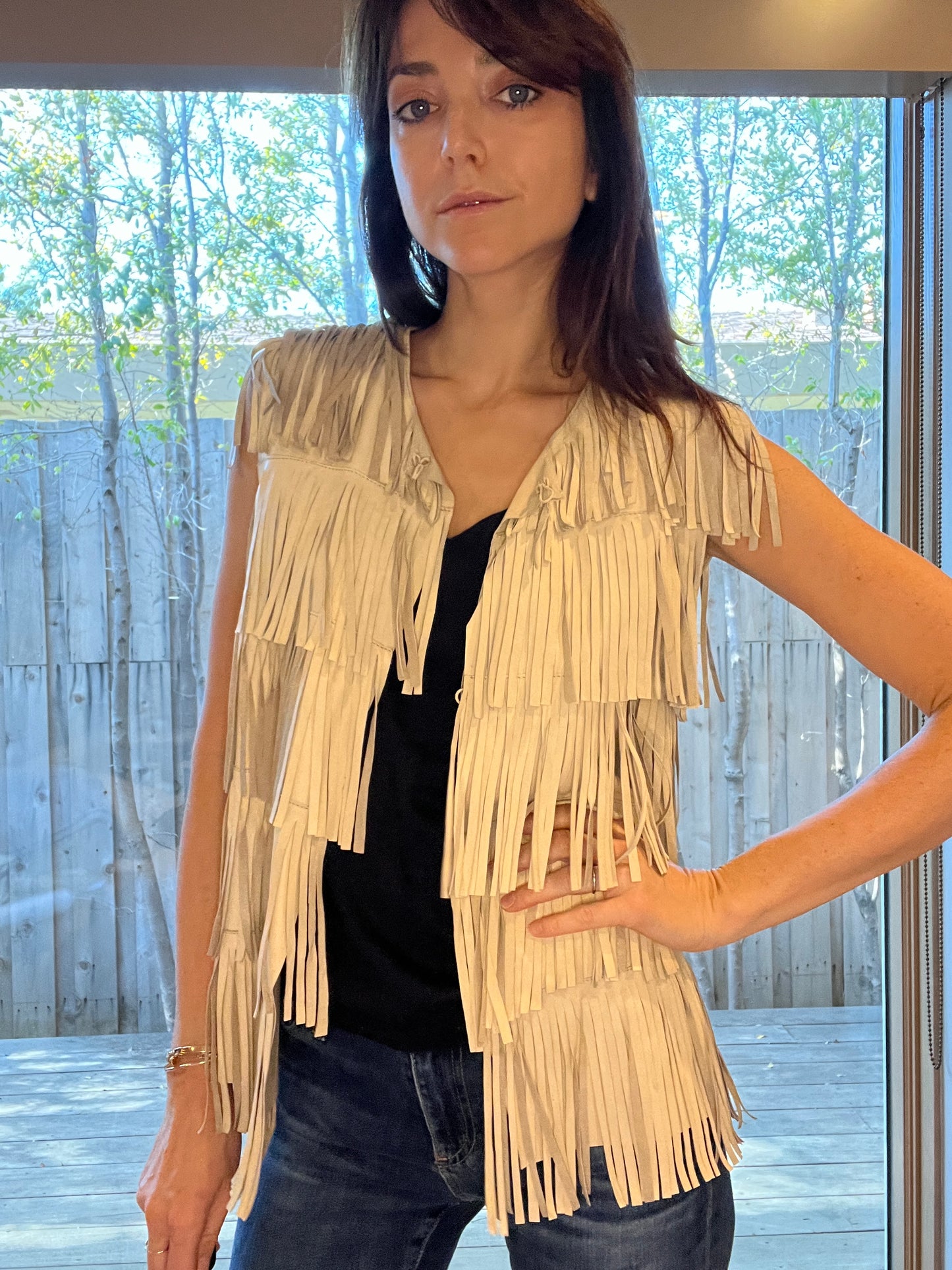 Fringe Leather Vest - S