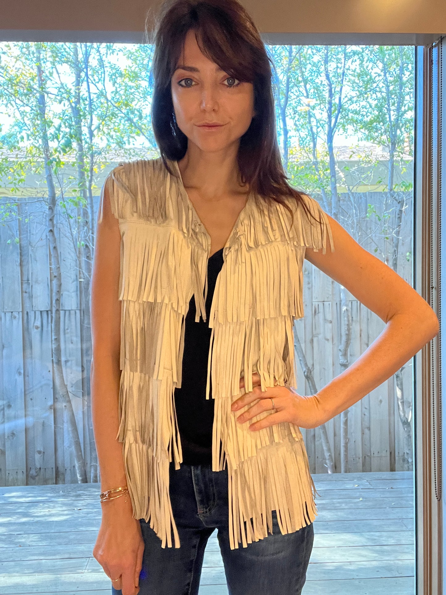 Fringe Leather Vest - S