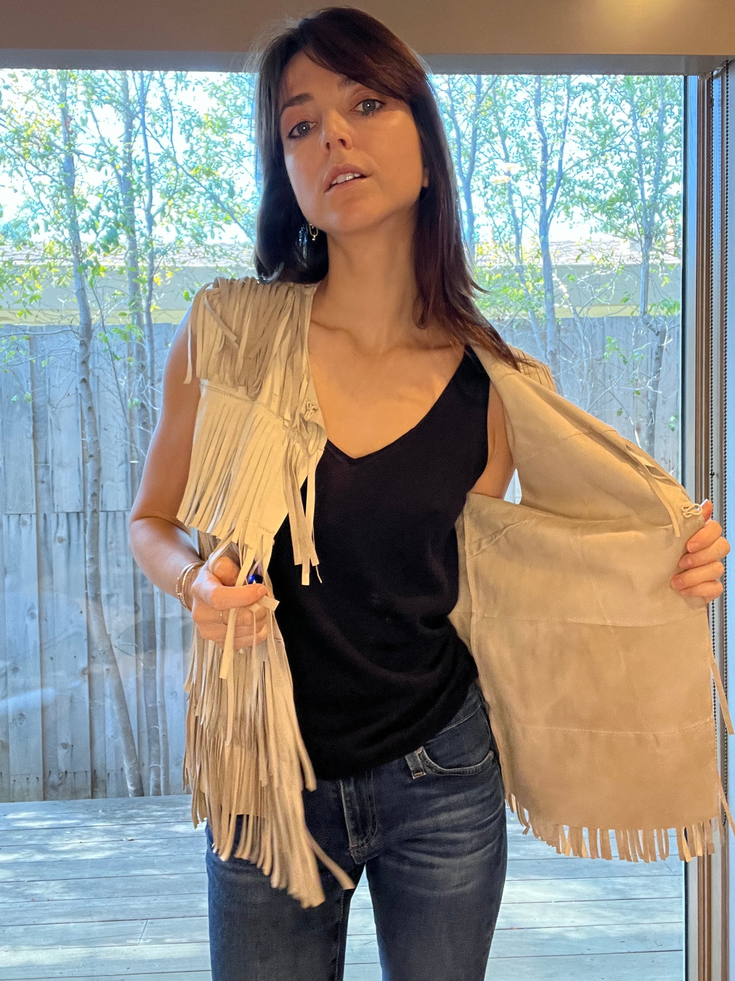 Fringe Leather Vest - S