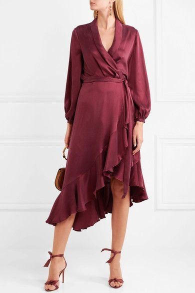 Silk Wrap Dress Midi - 0