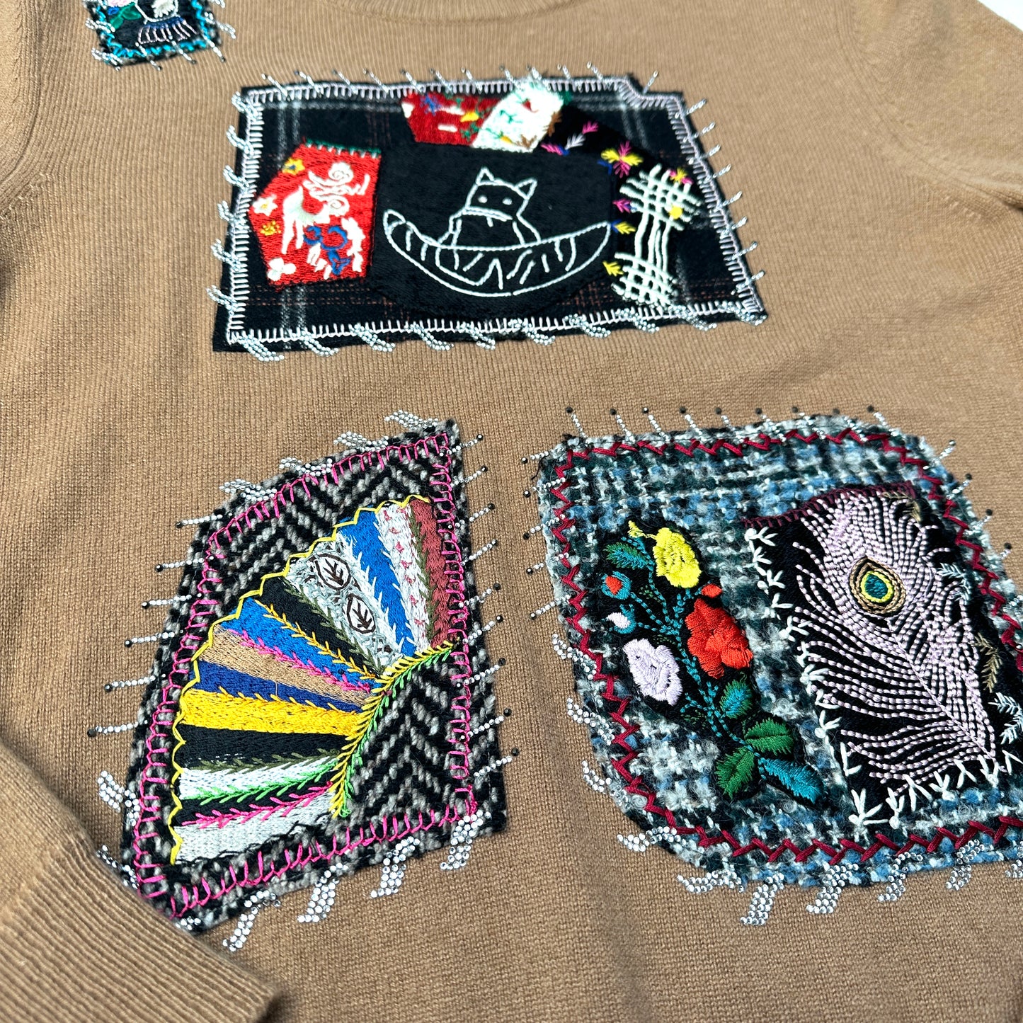 Camel Cashmere Sweater w/Crystal Patches - S