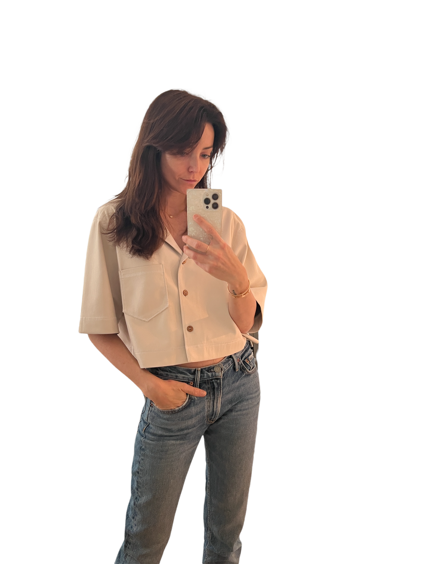 Vegan Leather Cream Cropped Top - M