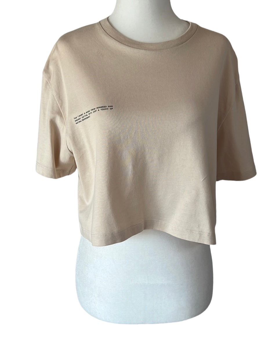 Cream Cotton Cropped T-shirt - S