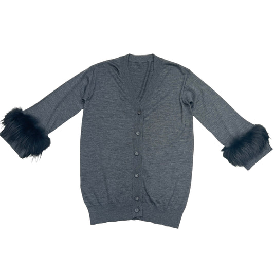 Grey Wool & Fur Cardigan - XS