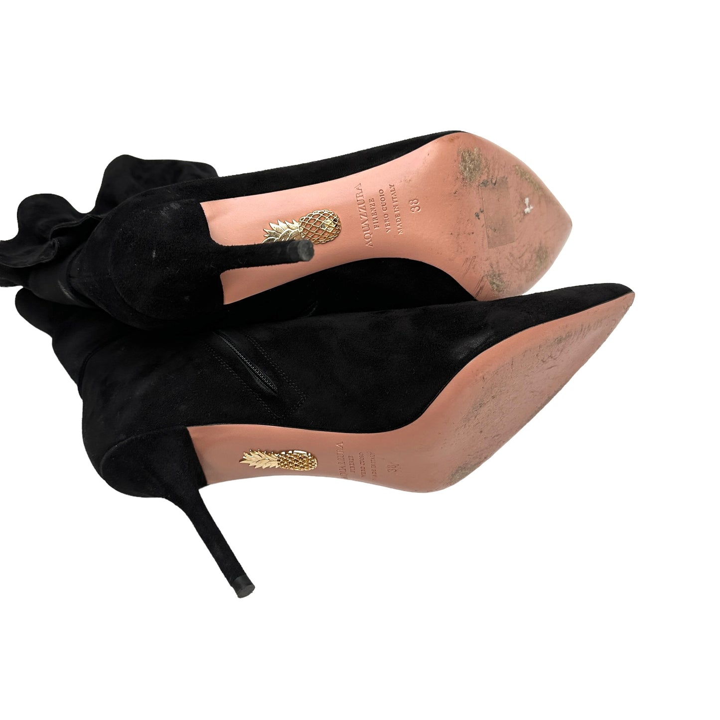 Black Suede Heeled Boots - 8