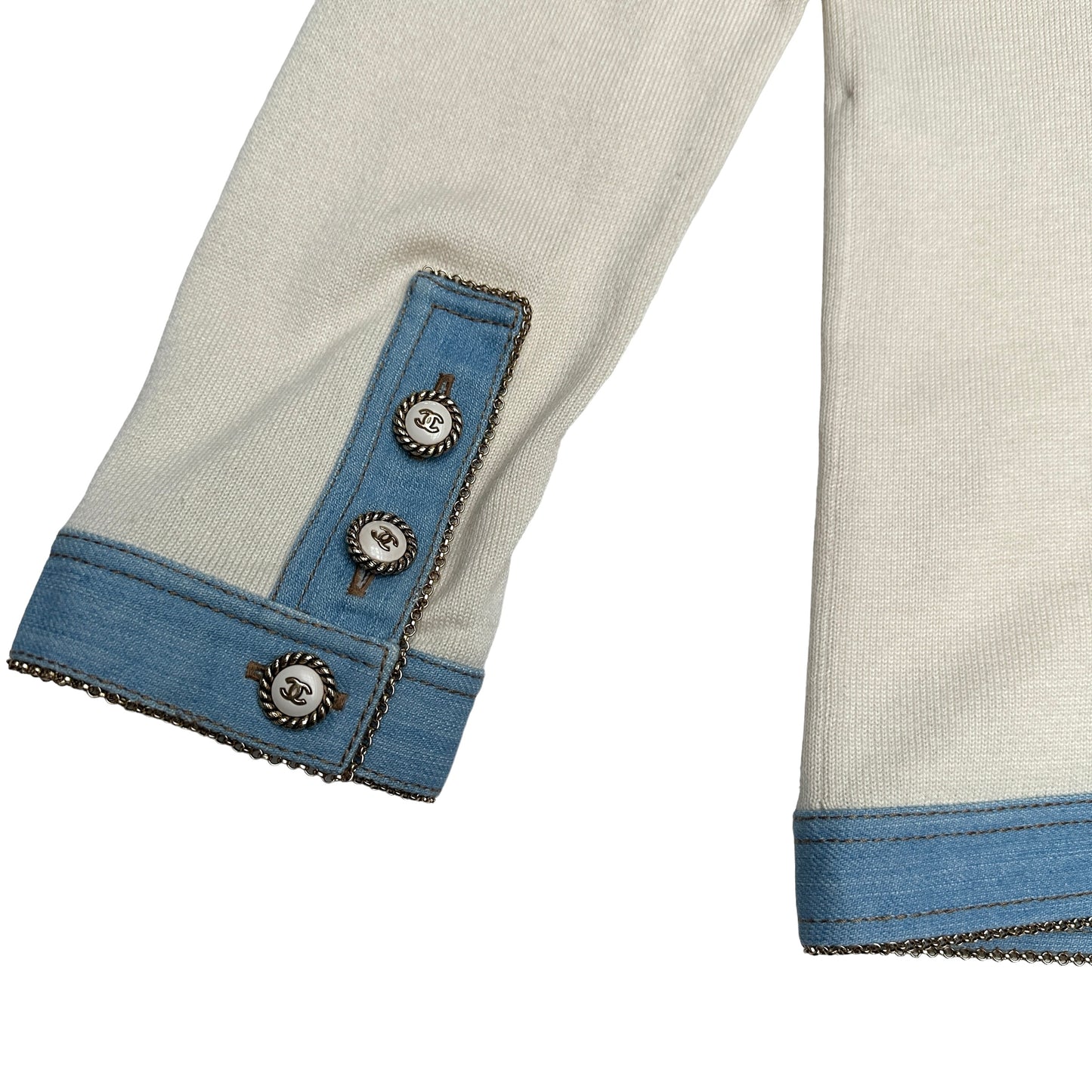 Beige Cardigan with Denim Details