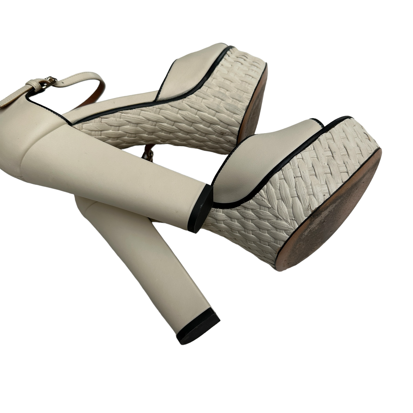 Cream Raffia Platform Heels - 6