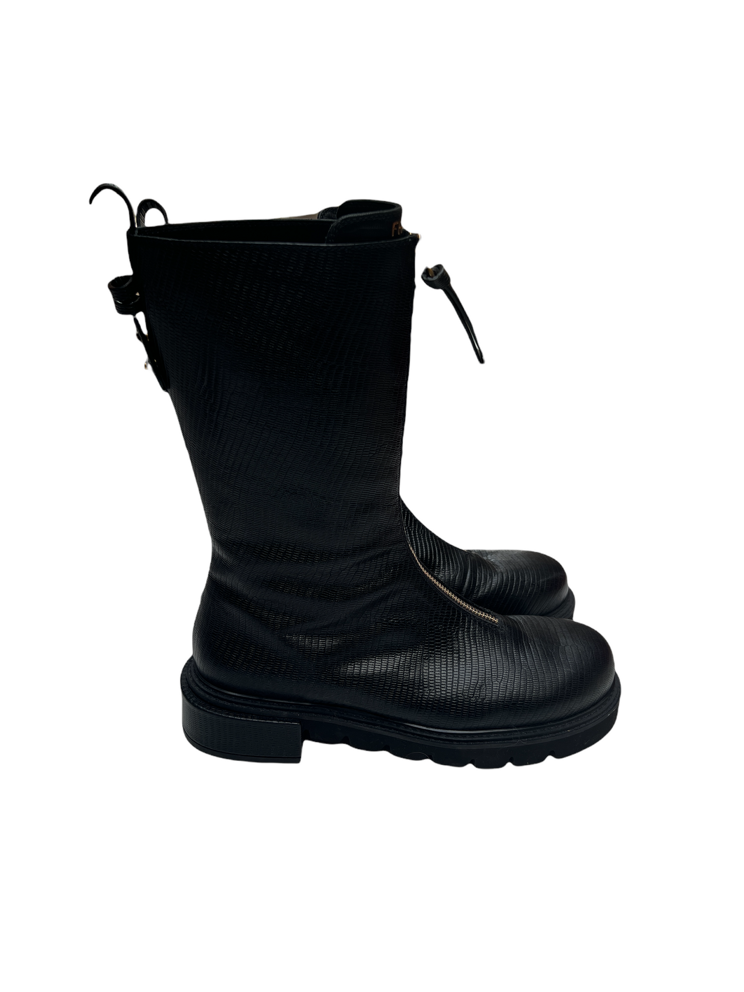 Black Leather Combat Boots - 10
