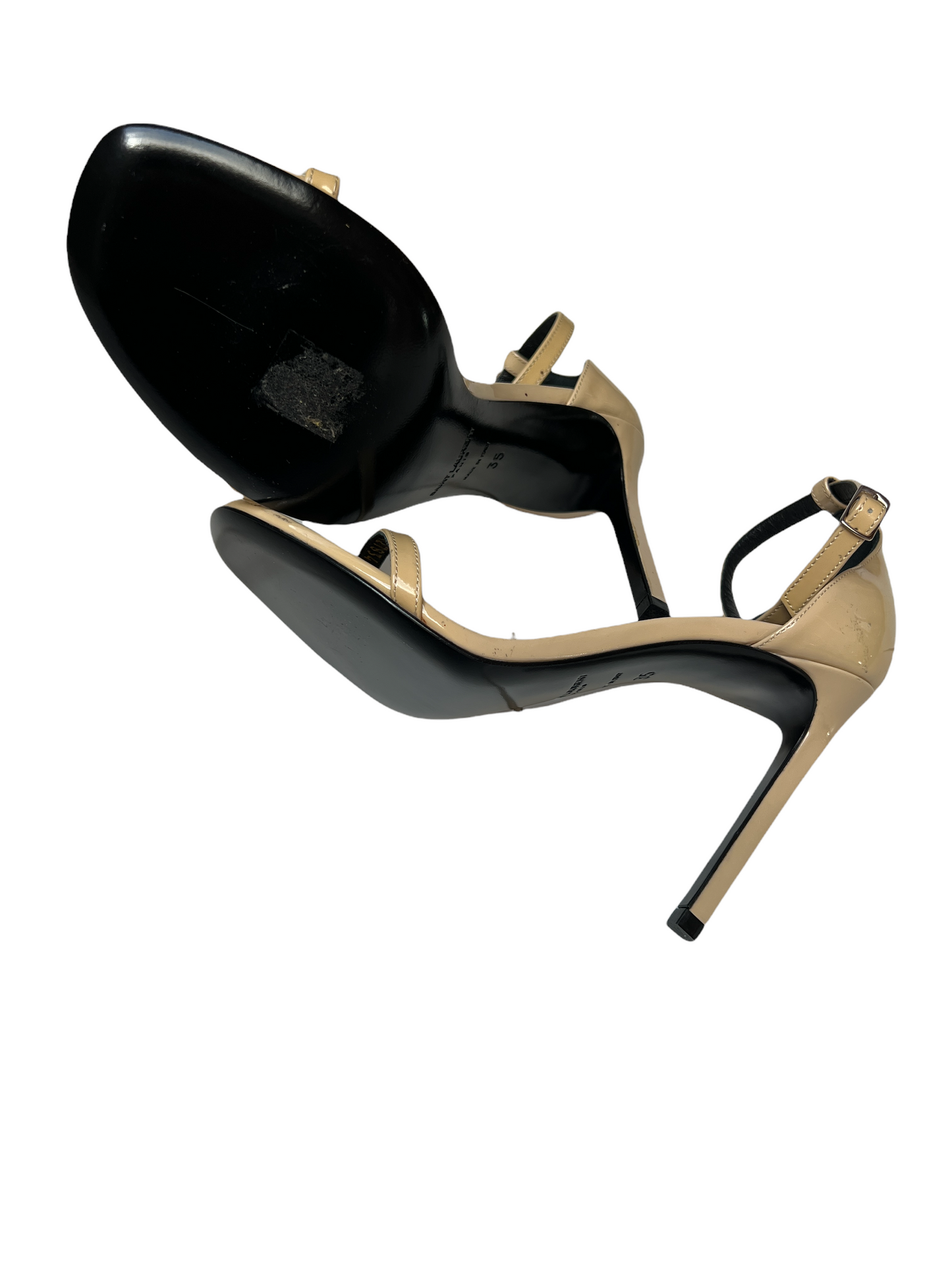 Beige Patent Strap Heels - 5